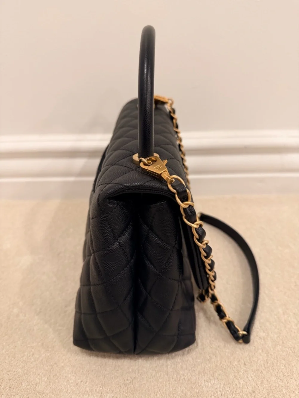 CHANEL Black Quilted Caviar Top-Handle Shoulder Bag with Gold Hardware - Picture 4 of 10